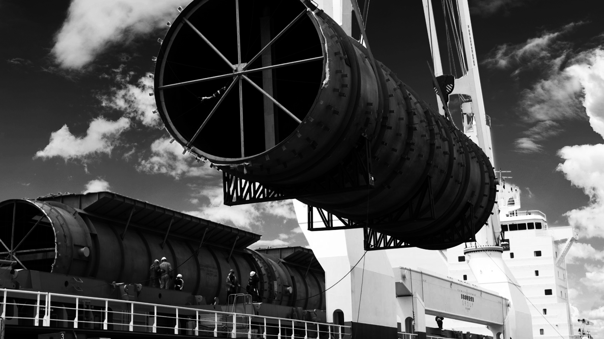 Aerial view of container cargo ship in sea.